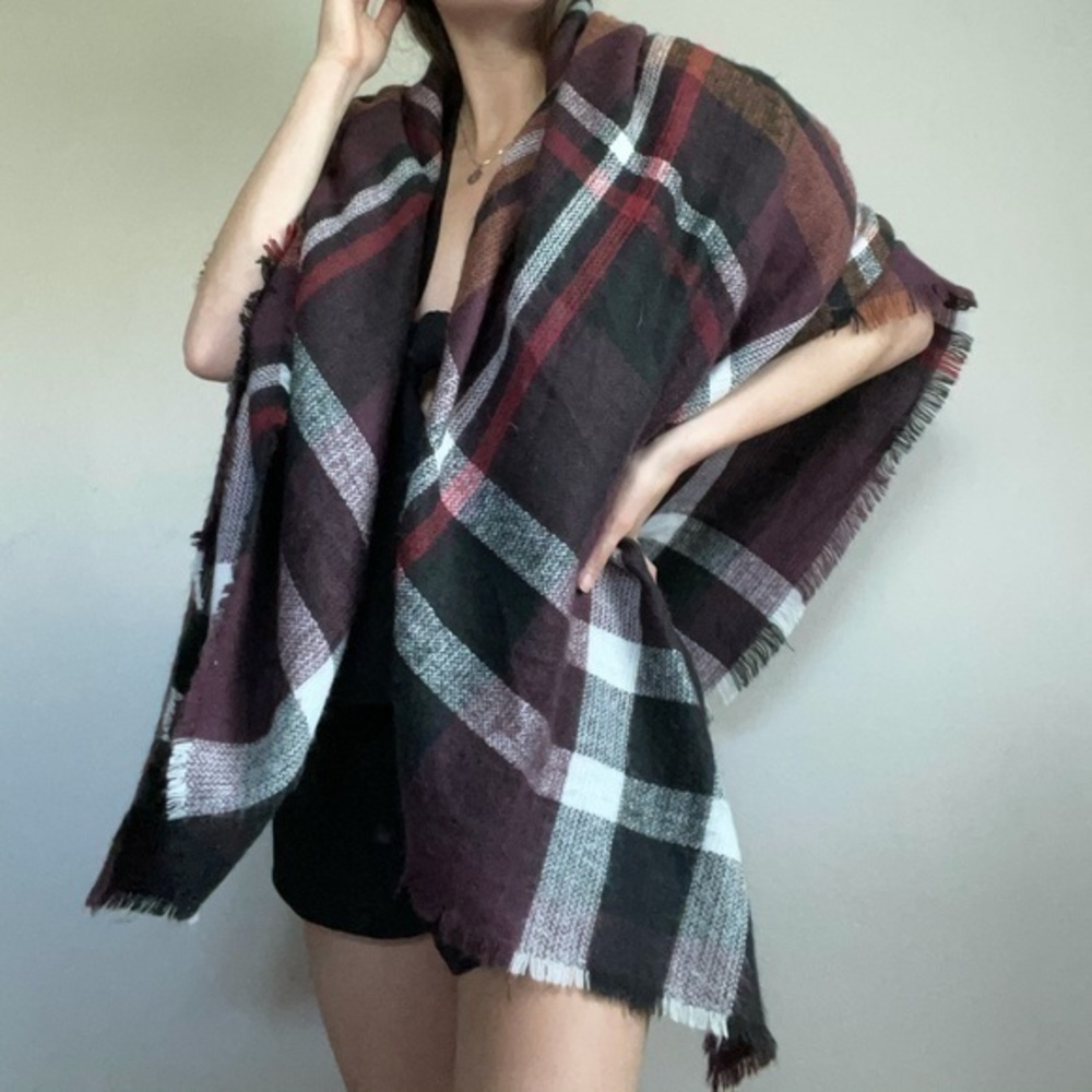 Brown Plaid Blanket Scarf Wrap